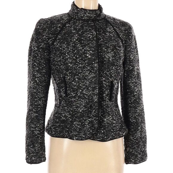 Sandro Petite Black/White Nubby Knit Sweater Jacket w/Hidden Button Front-Sz PM - Picture 1 of 12